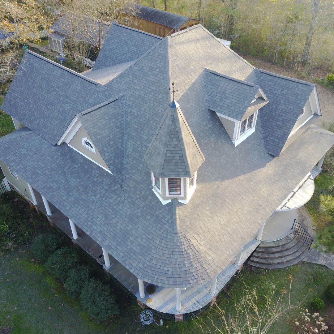 ariel view of large house's roof